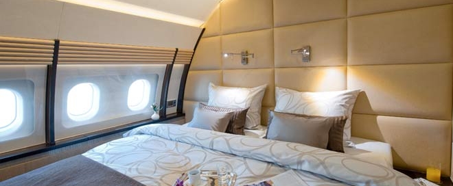 bedroom on board private jet