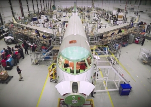 The fifth flight-test Global 7000, which is currently on the production line, has already been outfitted with the new lighter, and final, version of the wing for the ultra-long-range jet. (Photo: Bombardier)